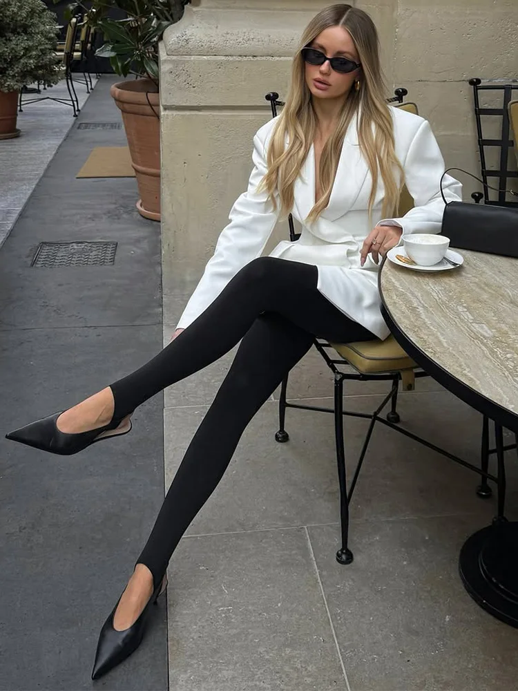 Trendix Black Bodycon Sexy Leggings Women Club Solid Wrap Skinny 2025 Autumn New Trousers Prom Party Slim Socks Pants Leggings