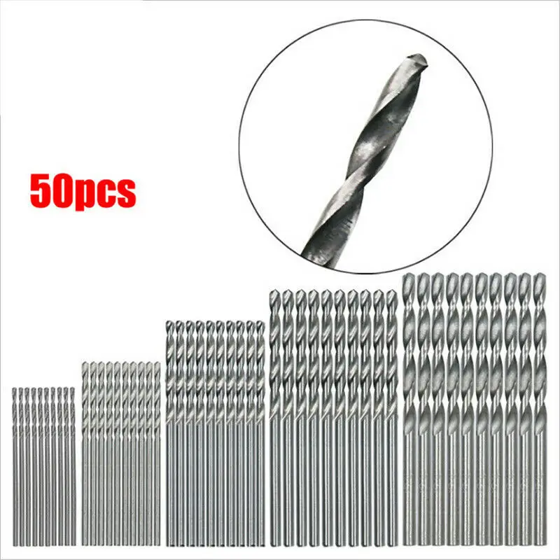 50pcs Twist Drill Set 1-3mm Titanium Plated Twist Drill HSS Titanium Plated Twist Drill Bit