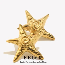 E.B.belle Starfish Shape Neckalce Earring Ring Star Series Jewelry Set Stainless Steel 18K Gold Plated Decoration Hypoallergenic