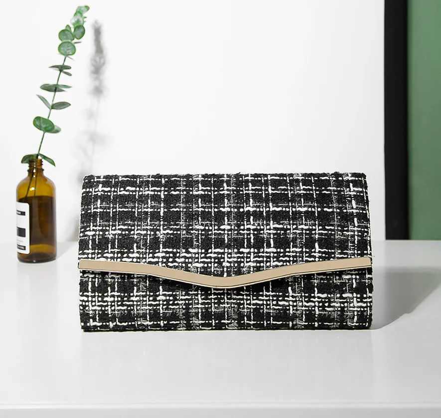 

Houndstooth Lady Elegant Clutch Bag Fashion Leisure Women Chain Shoulder Bags Messenger Purse Party Retro Plaid Pattern Handbag