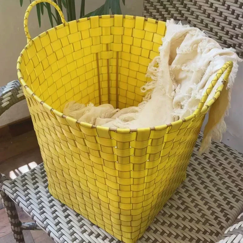 Waterproof Woven Laundry Hamper American Living Room Toy Basket INS Macaron Clothes Collector Bathroom Organizational