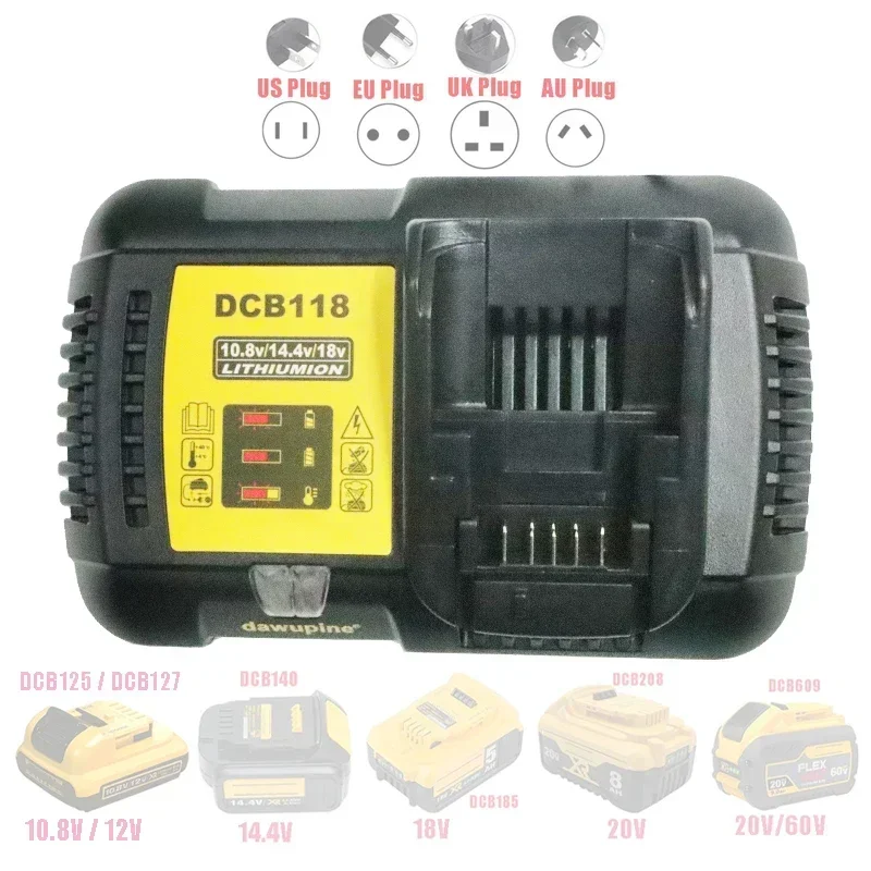 Cargador de batería de iones de litio dawupine DCB118 que carga 4.5A para DeWalt 10.8V 12V 14.4V 18V máx. 60V DCB101 DCB200 DCB140 DCB105 DCB200