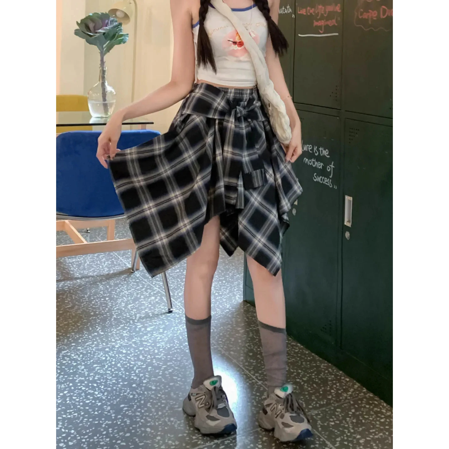 

Ретро-юбка с асимметричным бантом, женская летняя эластичная юбка А-силуэта с высокой талией, утягивающая, сексуальная, в клетку