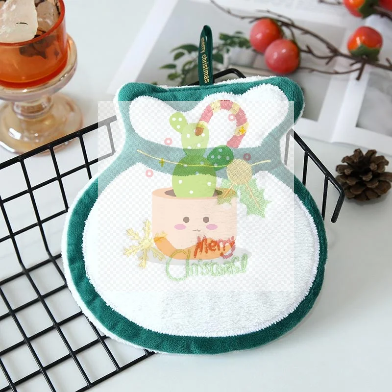 جديد عيد الميلاد منشفة اليد معلقة نوع سميكة المرجان الصوف منشفة المطبخ ماصة التجفيف السريع خرقة الكرتون منشفة اليد #5