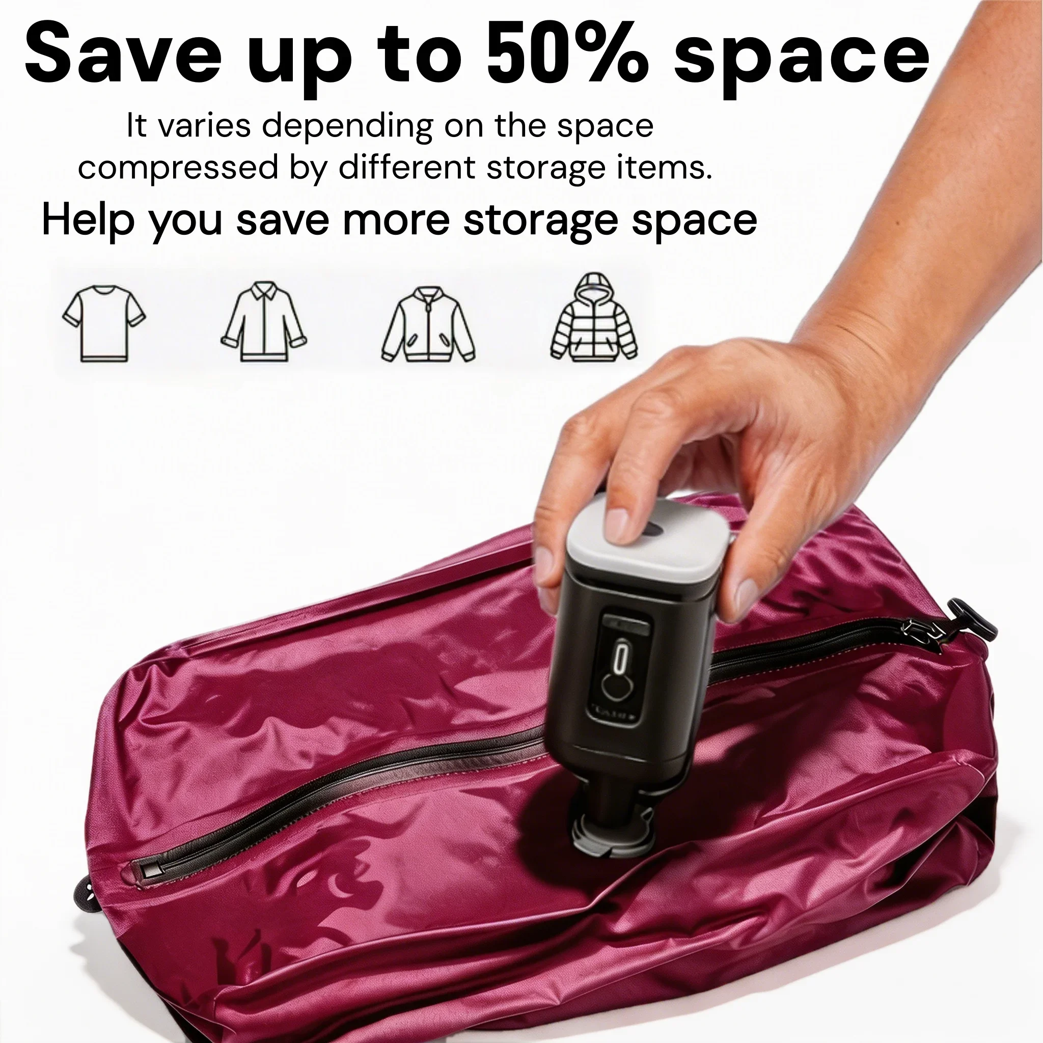 Pink Compression Packing Bags for Travel Necessities, Space Saver Suitcase Luggage Organizer, Vacuum Storage Cubes for Clothes