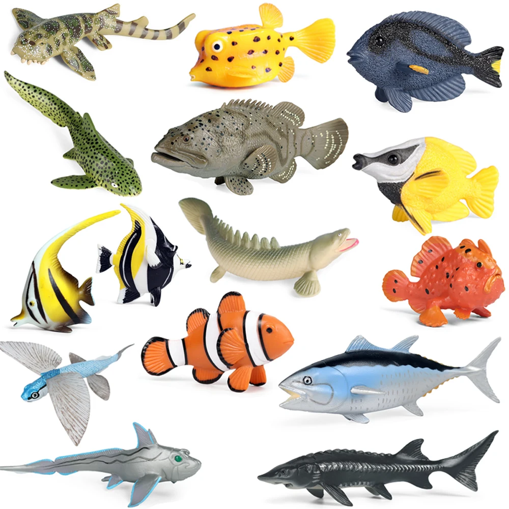 New Ocean Sea Life Simulation Animal Model Diver Flounder Tuna Grouper Tropical Fish PVC Action Toy Figures Kids collection Toys