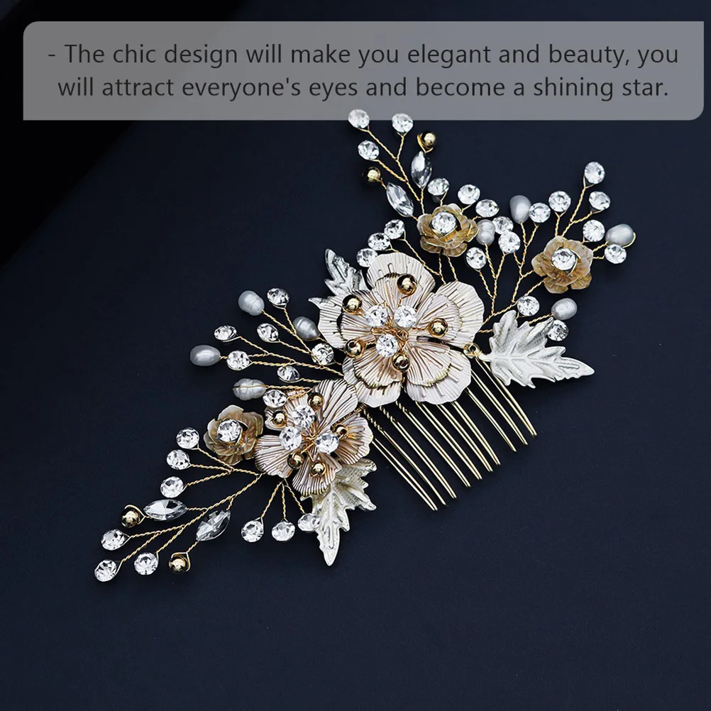 

Rhinestone Hair Headdress Wedding Party Accessories Bride Hair Comb Retro Golden Rhinestone Headdress Color H made
