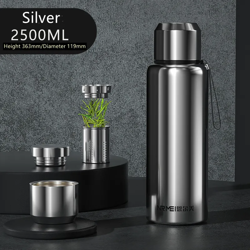 

2/3l Large Capacity Thermos Stainless Steel Vacuum Flask Outdoor Portable Car Coffee Insulated Water Bottle Rope Filter Bpa Free