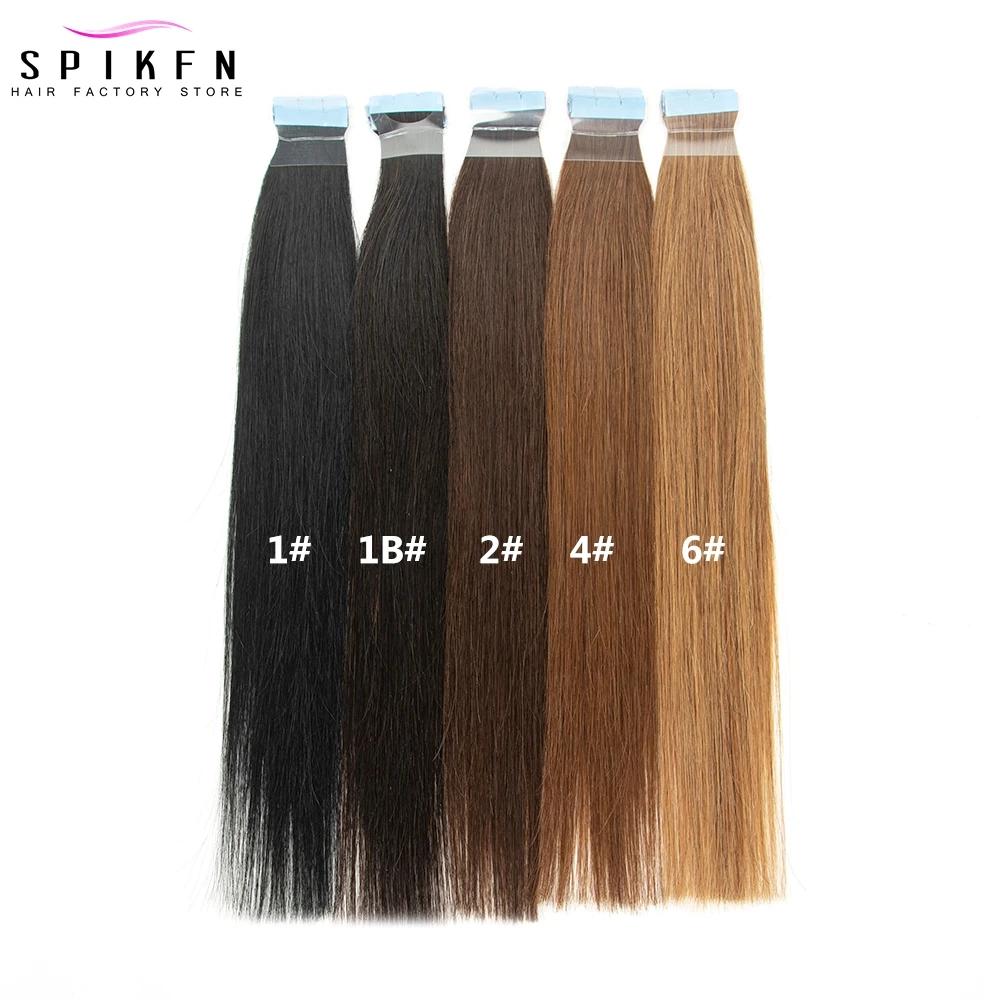 SPIKFN-Mini fita em extensões do cabelo, trama reta, pele invisível, adesivo, extensão do cabelo humano, 12-24 polegadas, 10 unidades/pacote