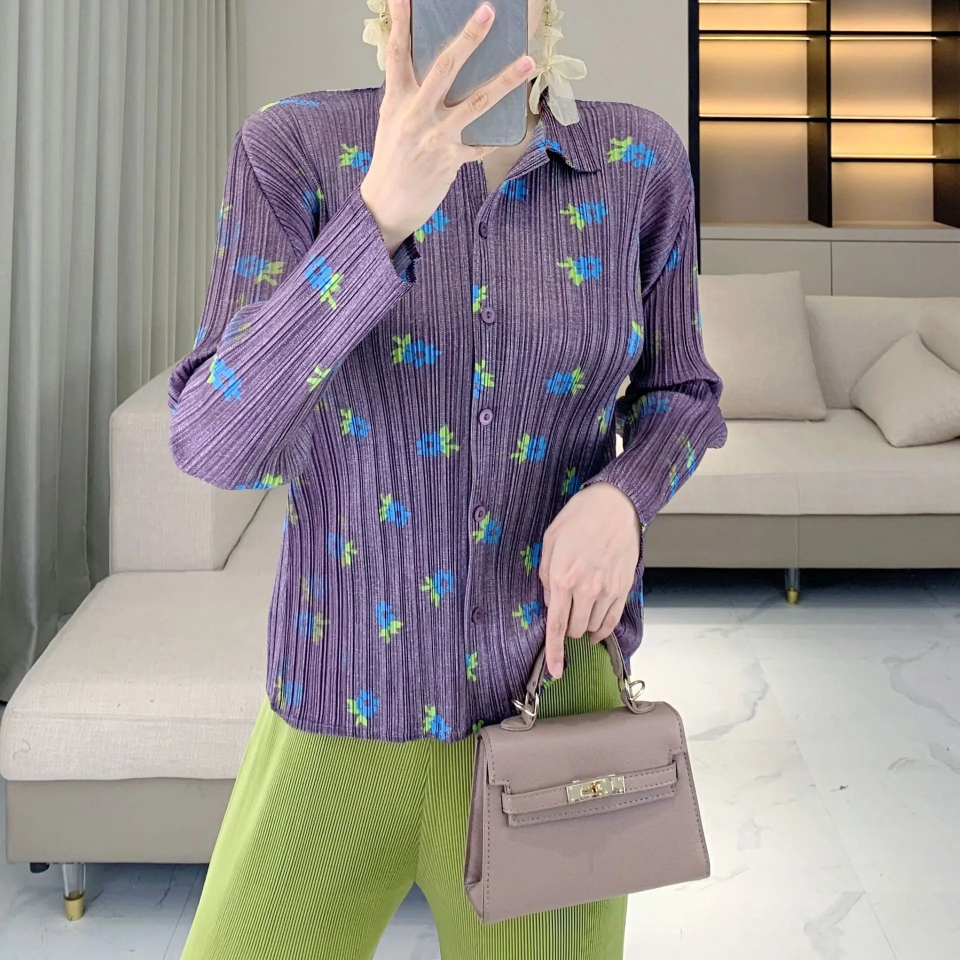 

Miyake Pleated 2025 Spring/Summer Women's Casual Versatile Commuter Pleated Shirt Fashionable Print Comfortable Cardigan