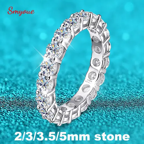 Smyoue 2-5mm Full Moissanite Ring for Women Sparkling Wedding Eternity Bands 100% S925 Sterling Silver Jewelry Classic Ring
