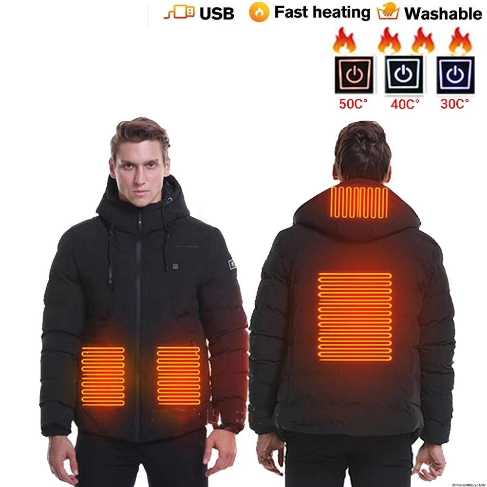 

Heating Jacket Men 13 Area New Intelligent USB Electric Heated Hooded Coat Washable Windproof Warm Outdoor Jacket USB Charging