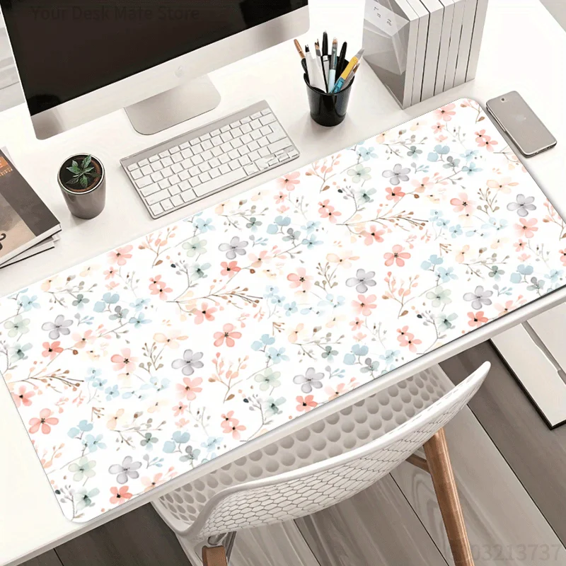 Sakura & Wildflower Mouse Pad – Desk Mat with Cherry Blossoms, Daisies, Pastel Florals & Green Pond Art for PC Laptop Office