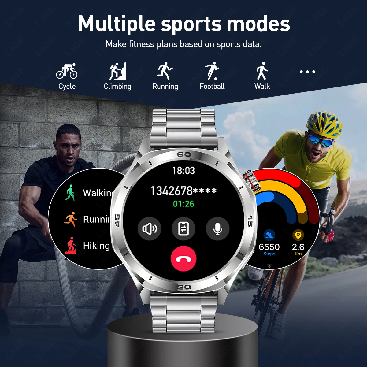 New Smart Watch Men 360*360 AMOLED Ultra HD Full Touch Screen 400mAh Large Battery Waterproof Sport Bluetooth Call Smartwatch