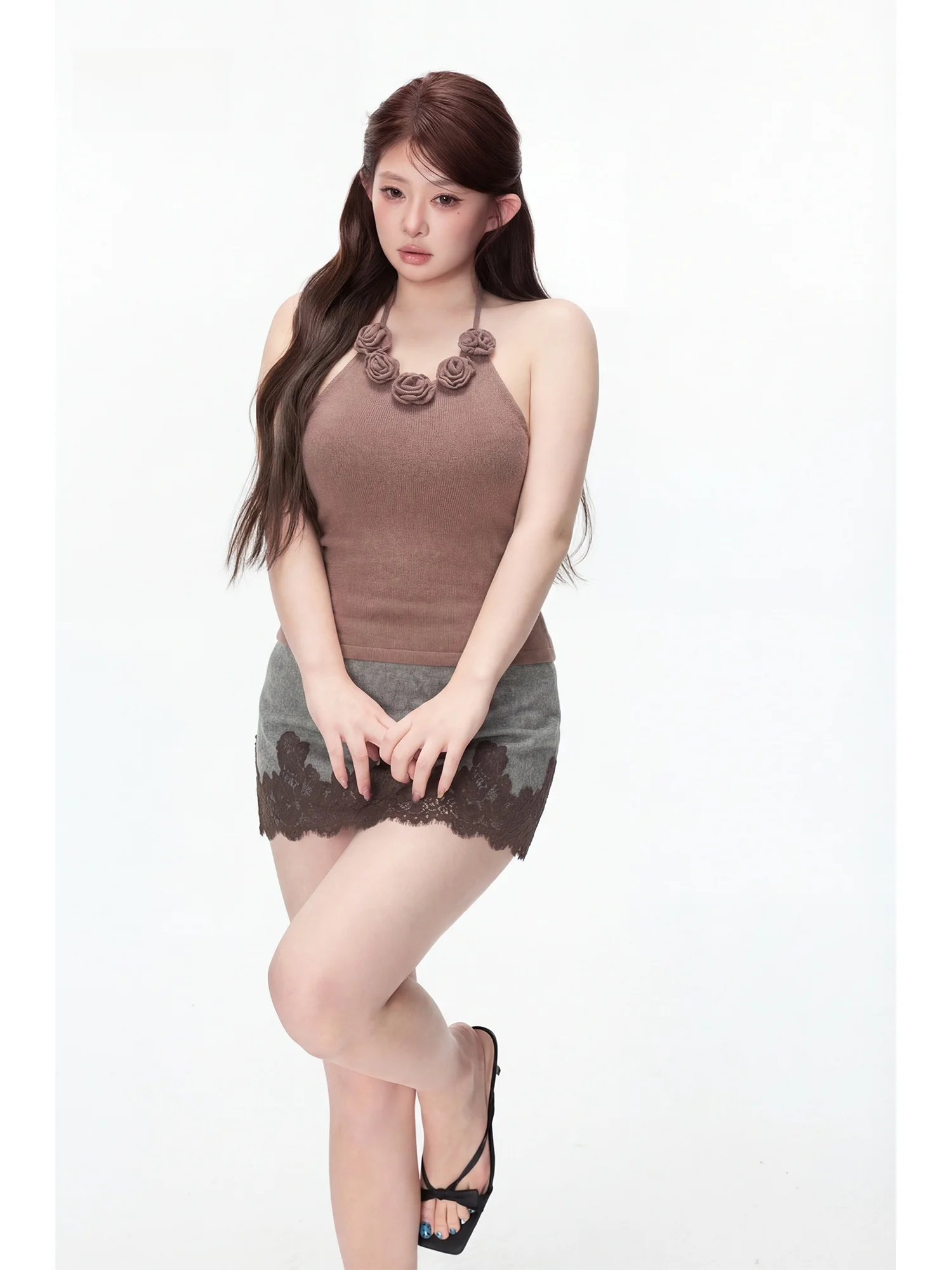 

New Arrival White Strap Vest for YOU 323 2000pm Simple Style Slim Fit Knitted Short Sleeve Women's Top round Neck Pullover