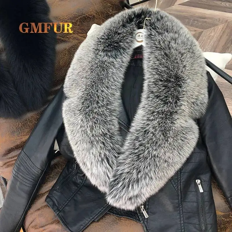 

Новое зимнее женское пальто с воротником из 100% натурального лисьего меха, куртка со съемной пушистой шаль, женский роскошный теплый шарф большого размера на шею