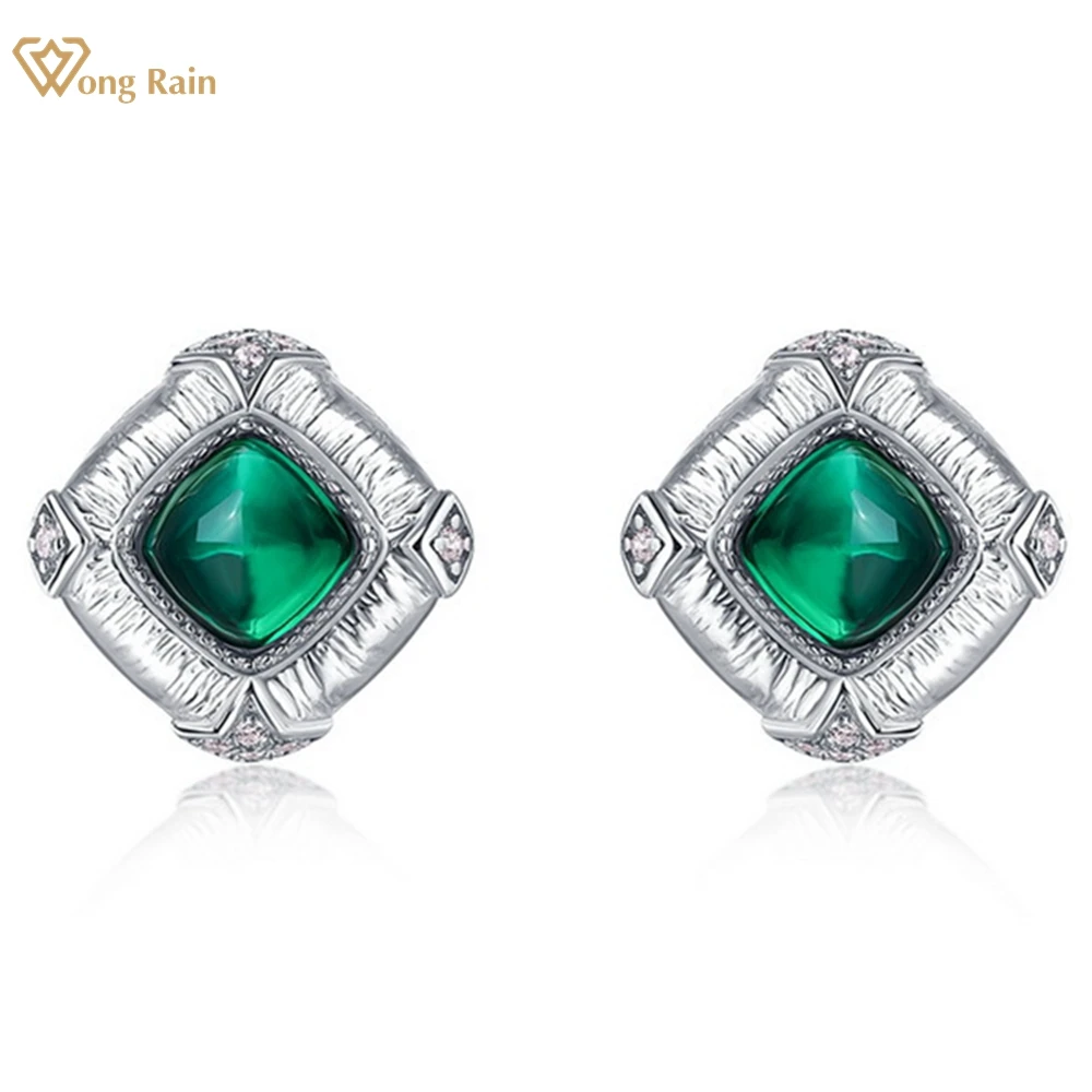 

Wong Rain Vintage 100% 925 Sterling Silver 5*5 MM Emerald High Carbon Diamond Gems Earrings for Women Ear Studs Wedding Jewelry