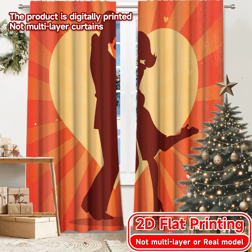2D Flat Printing,2pcs Love Silhouette Modern Creative Curtains Polyester Curtains Decorations Outdoor for Bedroom Living Room