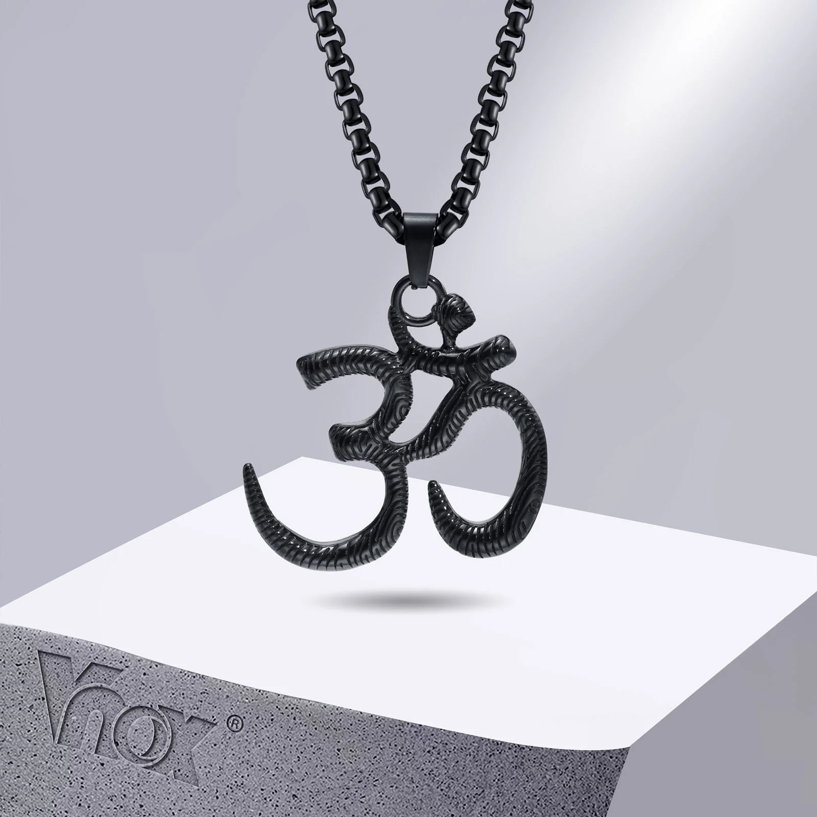 Vnox Rock Punk Yoga Om Necklaces for Men,Stainless Steel Aum Pendant Male Boy Collar Gift Jewelry