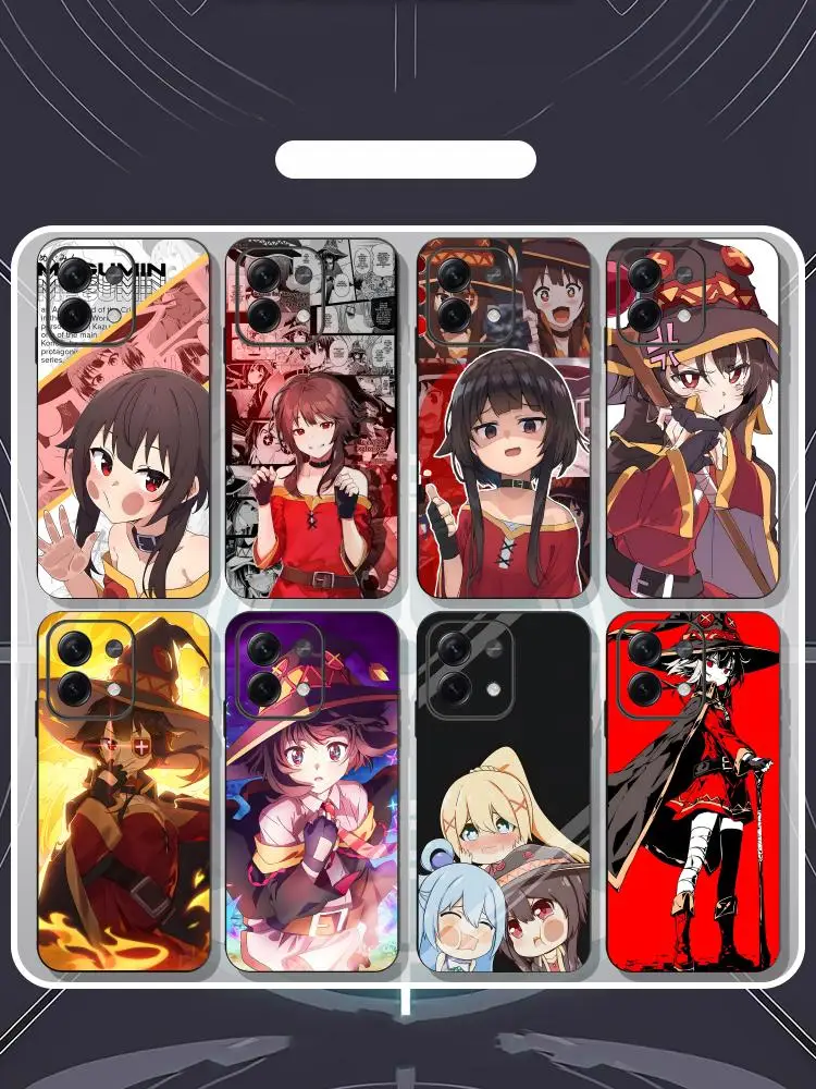 حافظة هاتف O-onosuba M-Megumin لهاتف Xiaomi Redmi Note 14 13 12 11 Pro Plus S 5G 14C A3 غطاء هاتف أسود ناعم