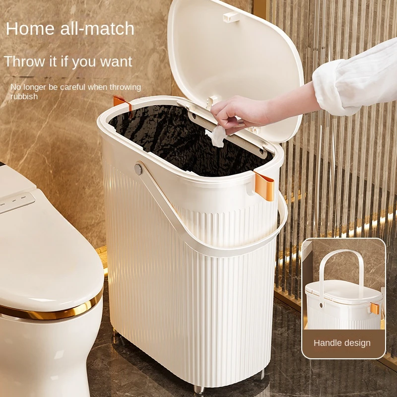 Trash Can Household Toilet Large Capacity with Lid Toilet Pail Internet Celebrity Minimalist Gap Dedicated Jar Put Fiber Drum