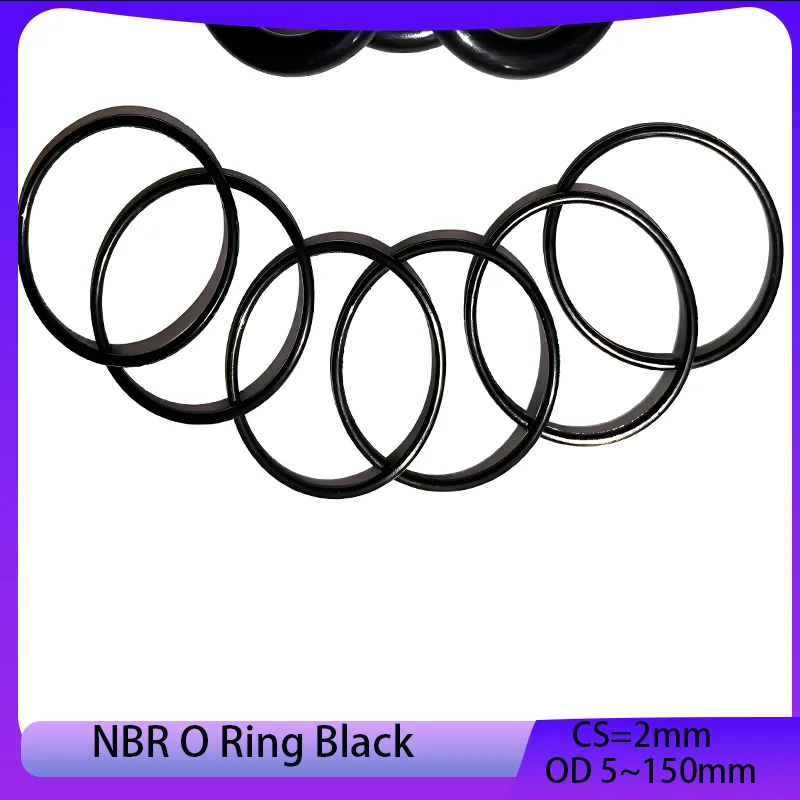 

NBR O Ring Gasket Nitrile Rubber round Sealing Washer Black Corrosion Oil Resist 2mm Thickness OD 5-150mm 10/50 Pcs Set