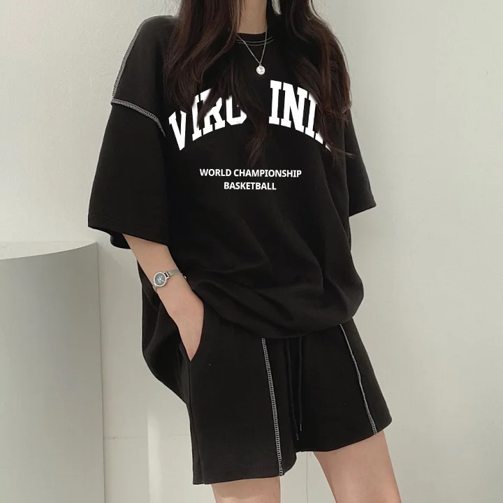 Women Clothing Sports Wear 2024 Outfits Summer New Cotton Two Piece Set Casual Short Sleeved T-shirt And Wide Leg Shorts Suit