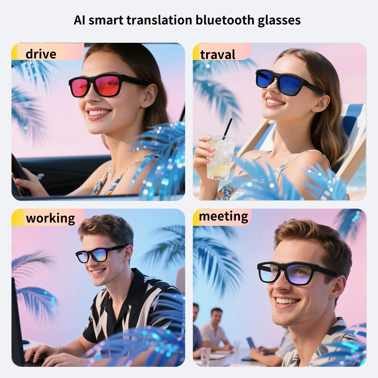 

GV90 AI Translation Смарт-очки для мужчин и женщин, слайд-изменение цвета линзы, модные солнцезащитные очки для ответа/отклонения звонков