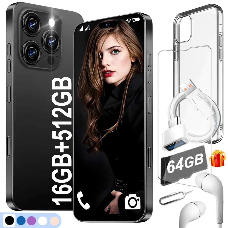i16 Pro Max Unlock Smartphone and 64GB TF Card Set for Android,16+512GB,6.9