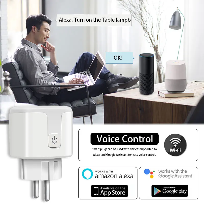 AUBESS 16/20A Smart Socket WiFi Plug EU Power Monitor Timing Function Tuya Smart Home Socket Outlet For Alexa Google Home Yandex