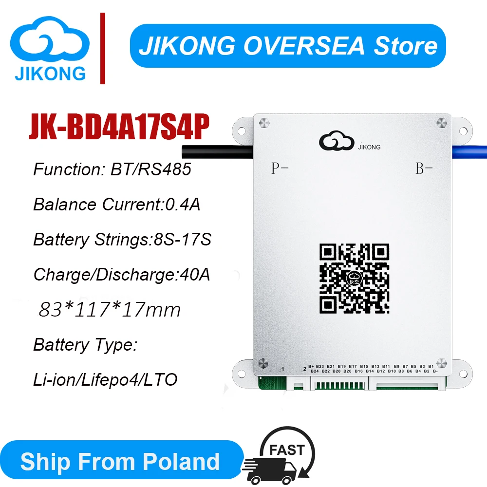 JKBMS BD4A17S4P 0.4A Bilanciamento attivo 8S 10S 12S 13S 14S 15S 16S 17S Smart JIKONG BMS 40A 24V per Lifepo4 Li-Ion Lto Batteria