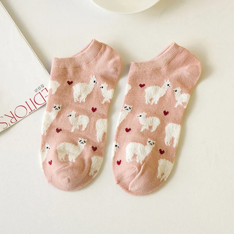 6pcs=3 Pairs Funny Short Ankle Socks Women Invisible Alpaca Style Happy Socks Breathable Quality Cotton Hosiery Calcetines Meias