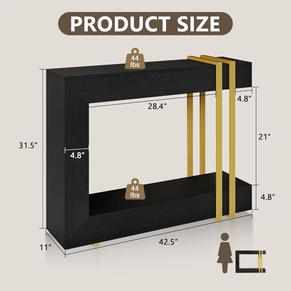 طاولة وحدة تحكم 42.5 خلف الأريكة، طاولة مدخل ضيقة من طبقتين مع مساحة تخزين، طاولات أريكة خشبية للممر/المدخل/غرفة المعيشة