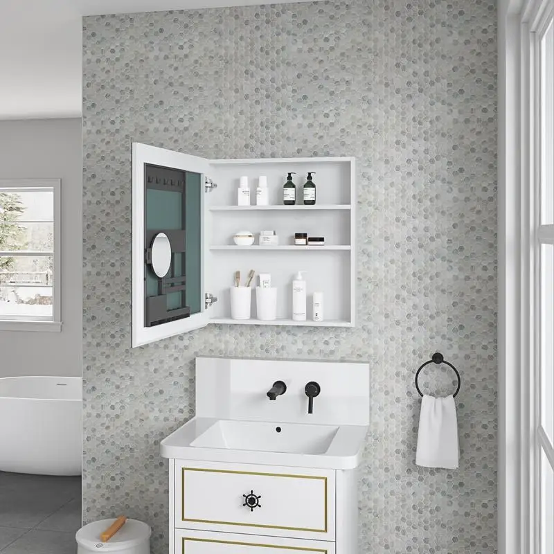 

24" W x 26" H Frameless Mirror Medicine Cabinet with Beveled Edges, Left Opening Door for Bathroom Storage