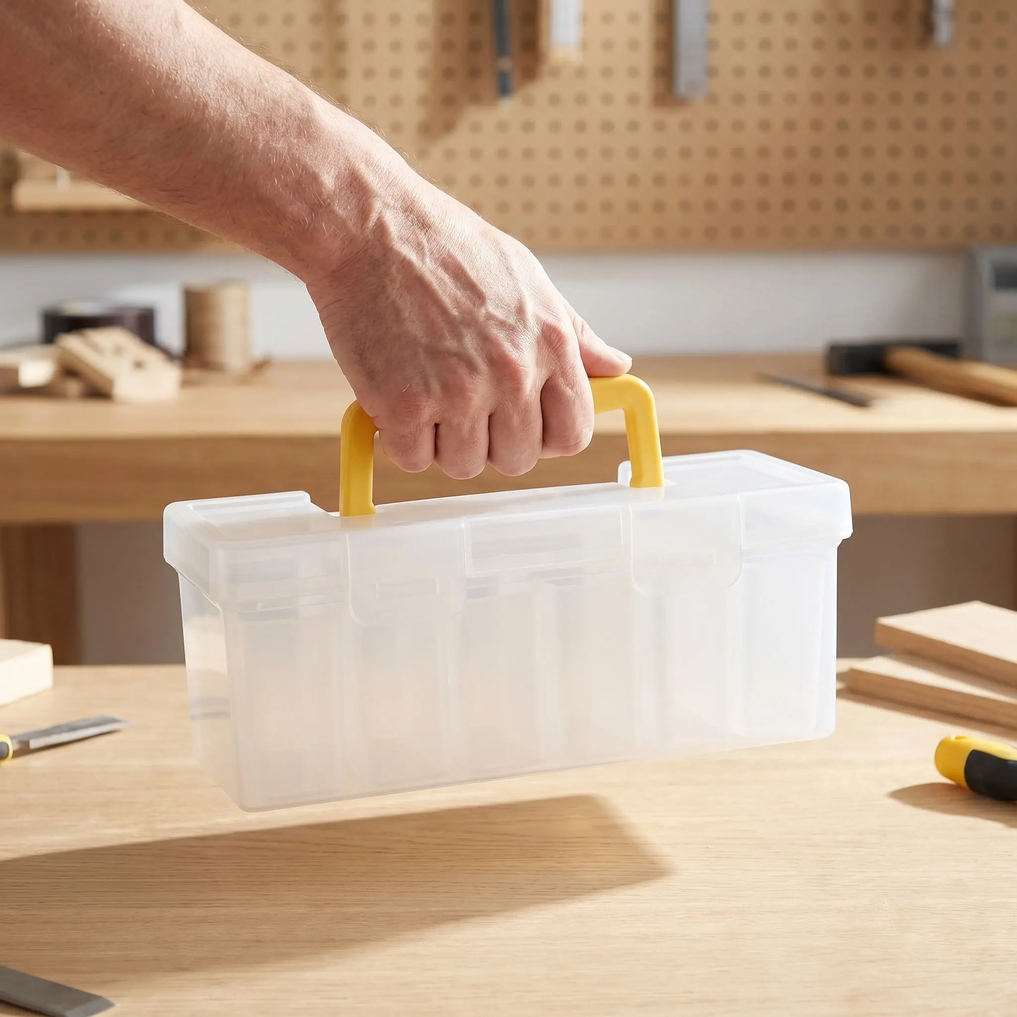 Tool Box 6 Removable Compartments Portable Hardware Storage Box Clear Plastic Small Parts Organizer for Screws Bolts Workshop