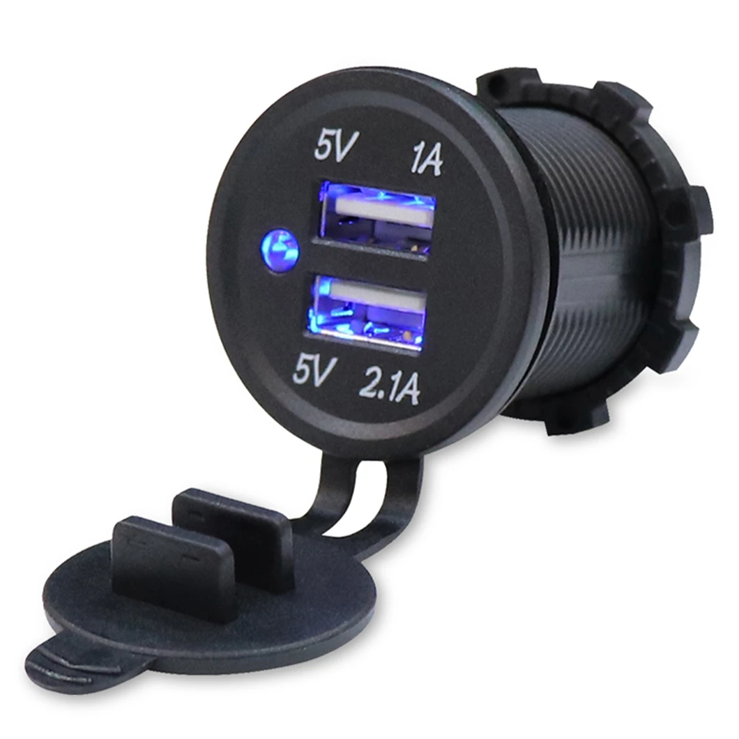 3.1A Double USB Outlet Panel Mount 12V 5V 1A 2.1A DS2013 Electric Dual Twin USB Car Charger Socket