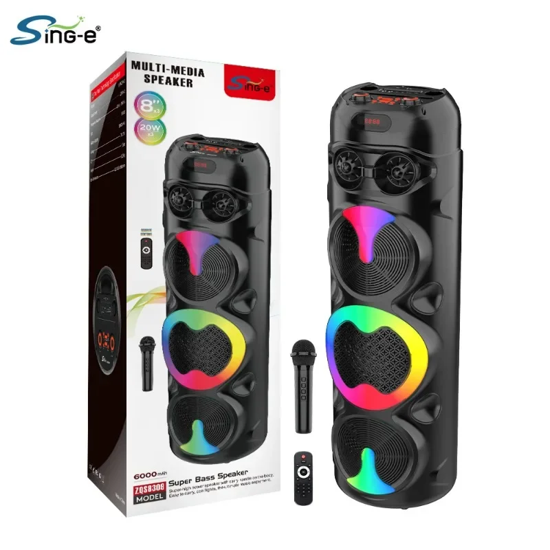 ZQS8309 Outdoor Subwoofer Hight Powerful Karaoke Bluetooth Speaker 3*8 Inch Large Horn RGB Lighting Home Theater Sound System