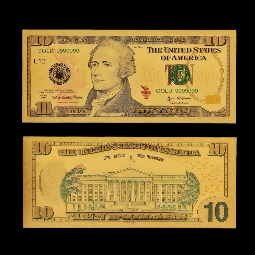 

US Gold Banknotes $10 Dollar Money Banknote Gold Foil Bill Souvenir Flat Banknote Collections