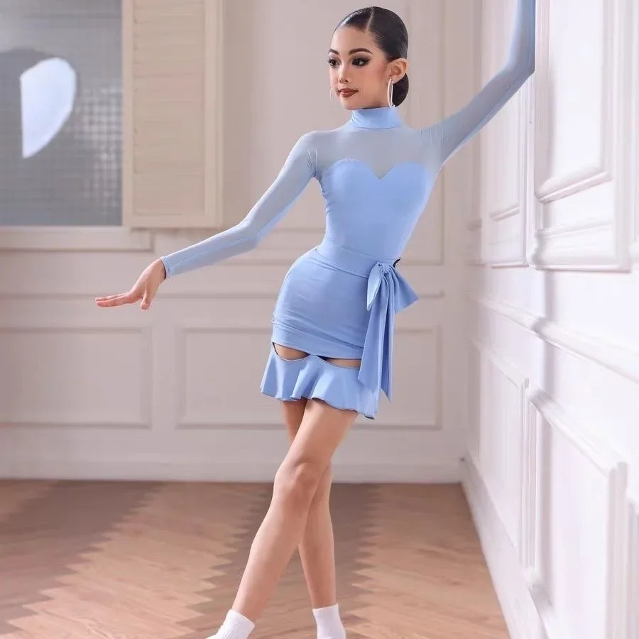 

Линейная танцевальная одежда Женская танцевальная одежда Новый костюм для латинских танцев Новые платья Сценический костюм Синее платье Одежда для латинских танцев Длинные брюки
