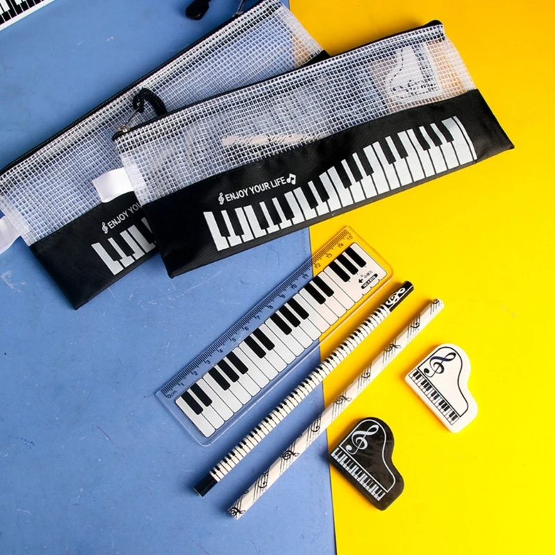 2025 New Pencil Case and Wooden Pencil Set with Multiple Storage Compartments, White Front Panel, Coordinated Supplies, and