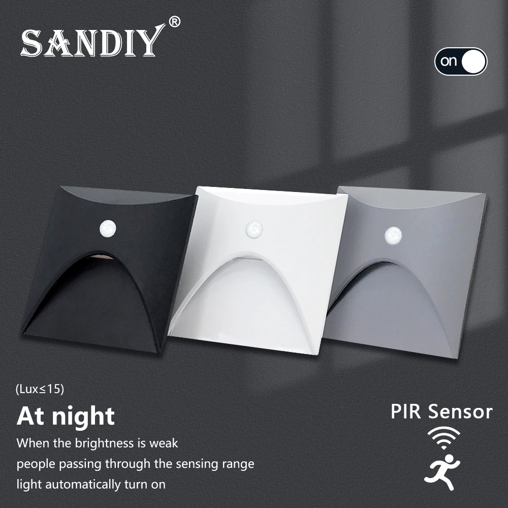 SANDIY Outdoor Stair Light Motion Sensor Wandlamp Buiten Sconce Garden Yard Lighting voor Balkon Gate Fence Waterproof IP65 Buiten Nachtlampen met 60mm Ronde Montage Box