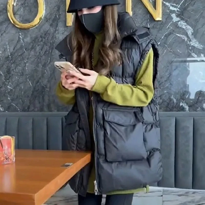 Femmes hiver vers le bas coton gilet veste 2025 nouvelles femmes épais chaud gilet sans manches gilet manteau femmes à capuche vêtements chauds gilet manteau