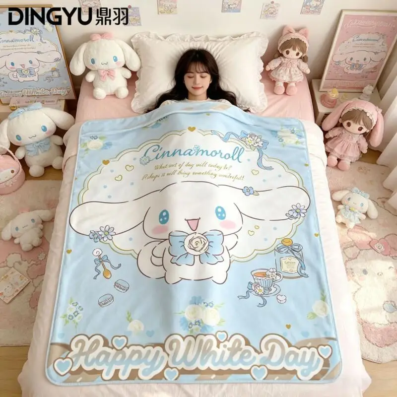 Плед Sanrio Cinnamoroll с мультяшным рисунком, детское милое удобное одеяло для кондиционера, летнее тонкое одеяло-шаль, маленькое одеяло
