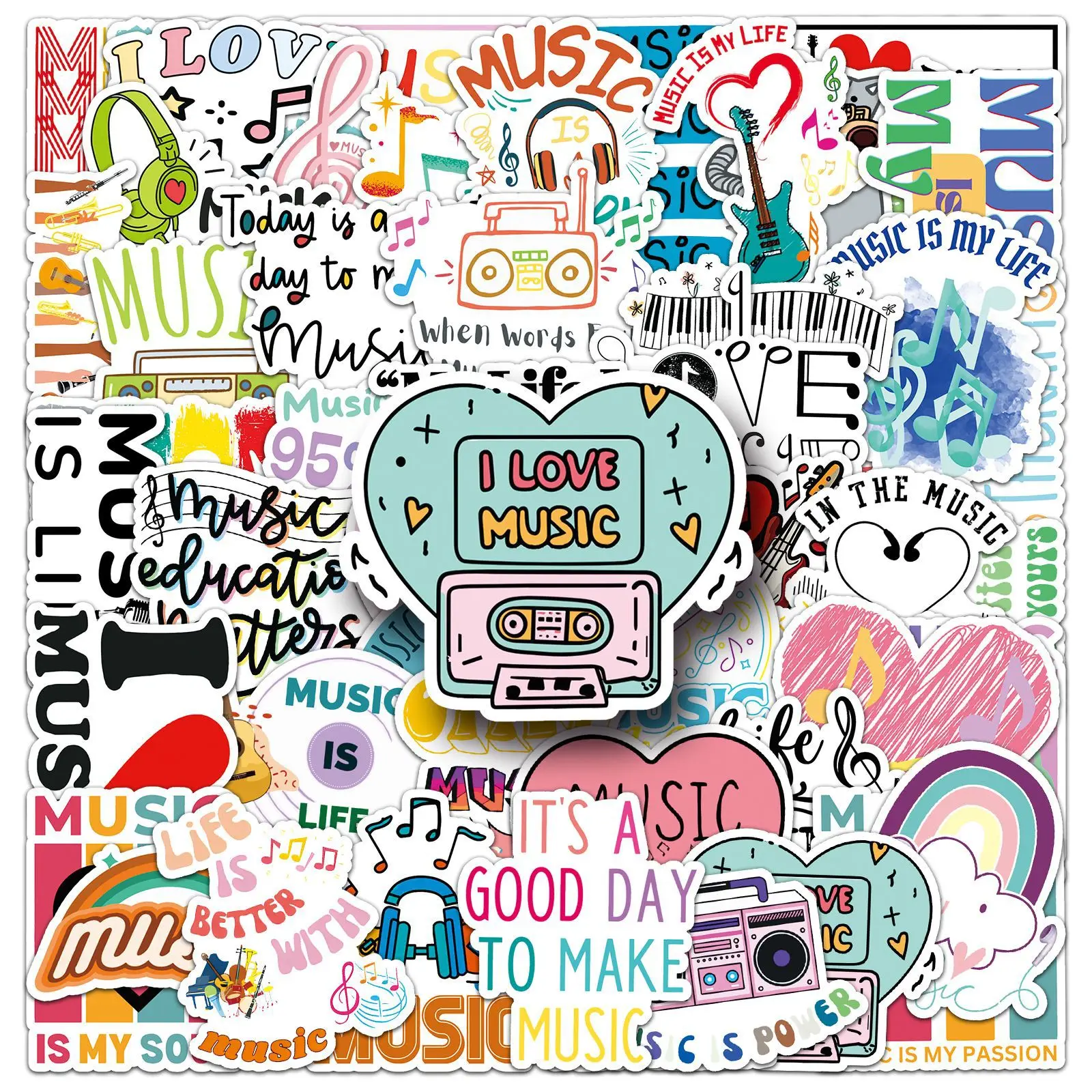 10/51PCS Love Music Graffiti Stickers English Short Sentences Cartoon Decal For Laptop Phone Helmet Waterproof Sticker Kid Toys