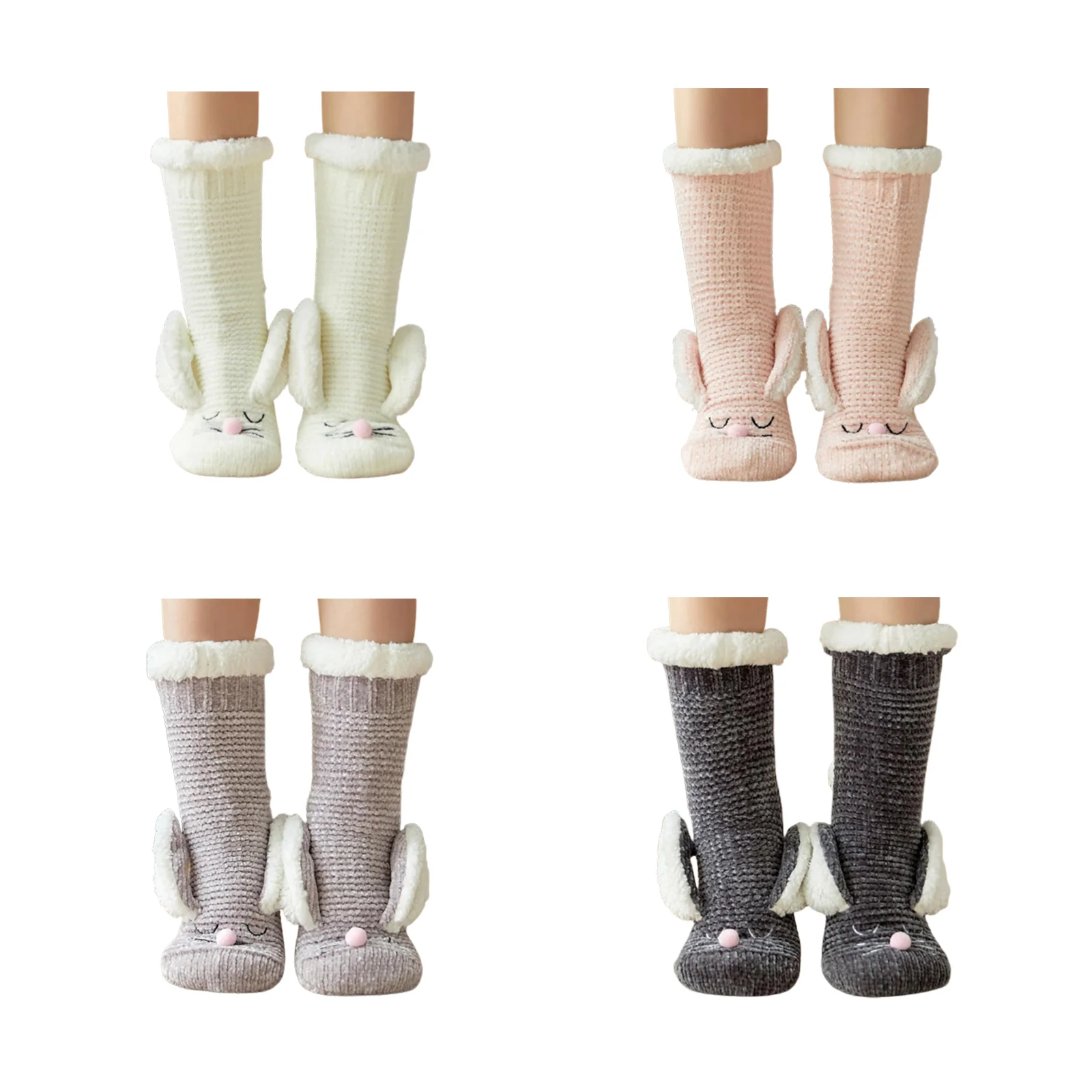 Anti-slip sleeping Christmas socks snow slippers carpet socks combination set (1 pair each of white + pink + gray + dark gray)