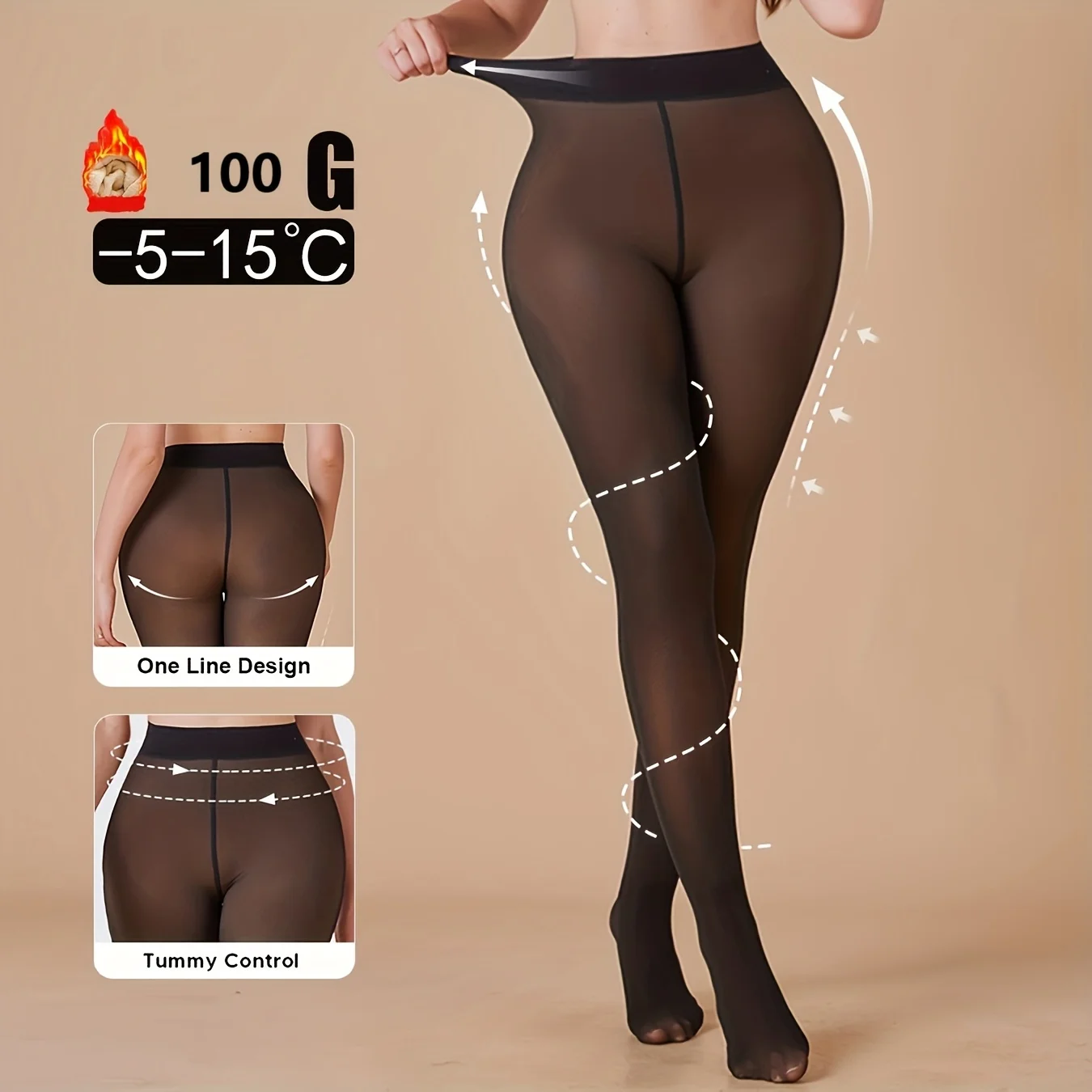 Thermal Seamless One-Piece Leggings 100g Arctic Insulation Tummy Control High-Stretch Matte Black Women Underwear