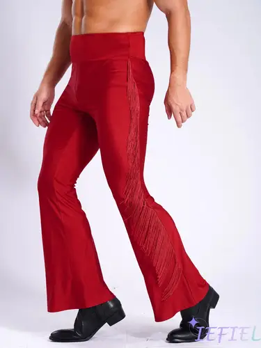 Pantalones de baile de Jazz Lain con flecos para hombre, pantalones Vintage de cintura alta con parte inferior acampanada, pantalones modernos para actuación de baile de salón, fiesta disco