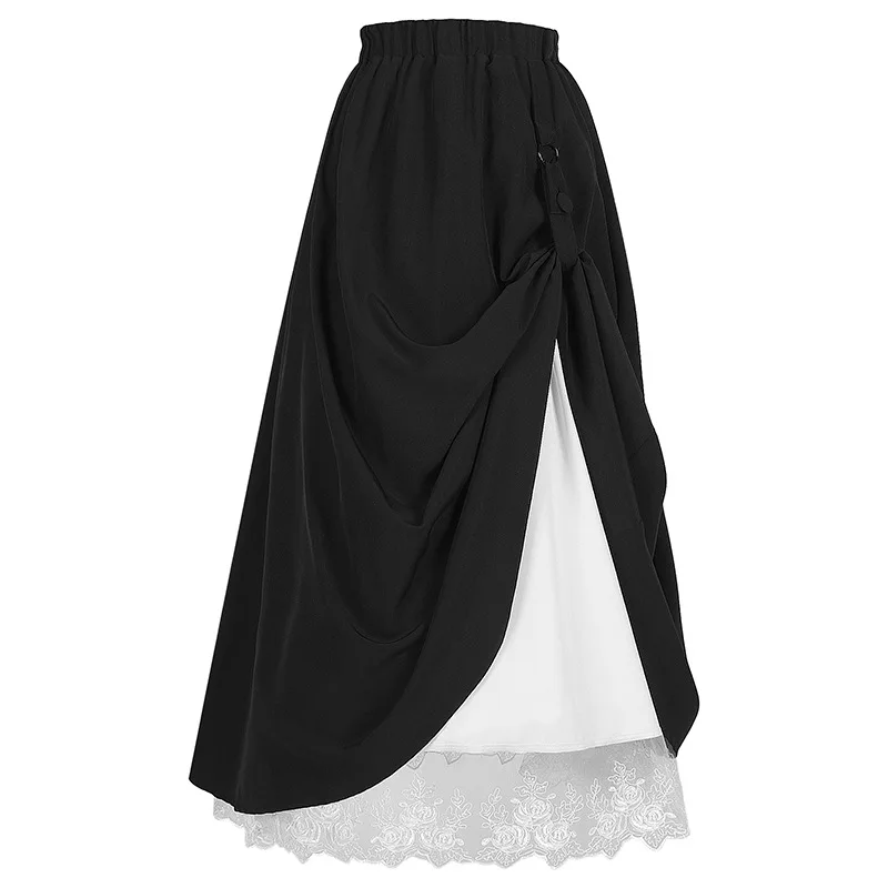 Women Renaissance Medieval Shirt Elastic Waist Party Gothic Skirt Two-Way Flared A-Line Vintage Steampunk Casual Skirts image 5