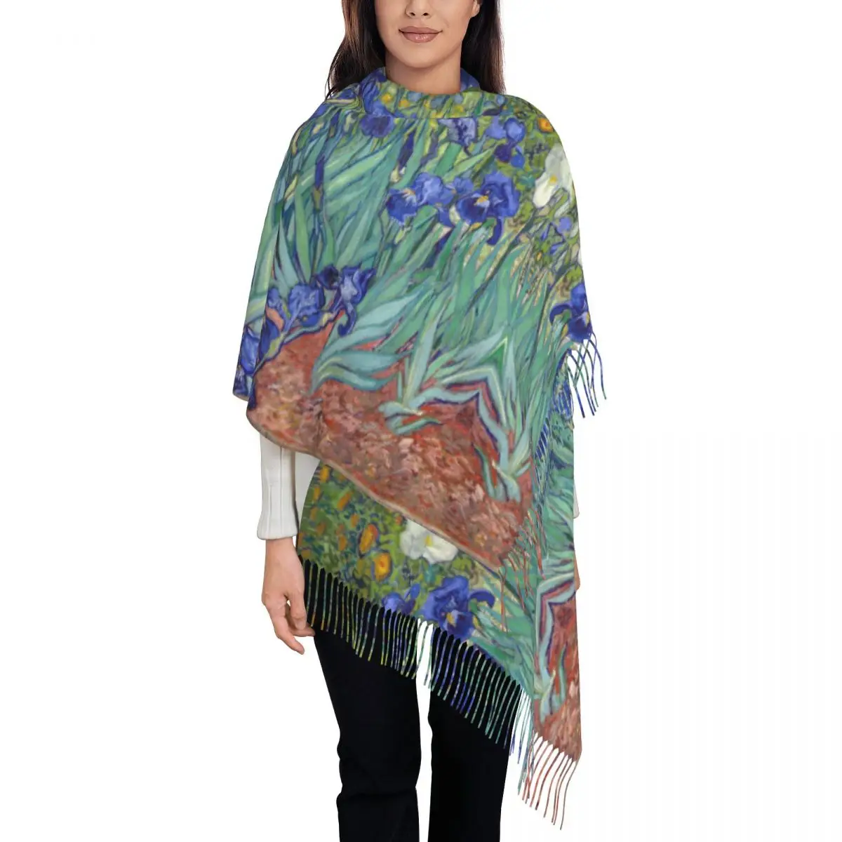 

Irises By Vincent Van Gogh Tassel Scarf Women Soft Art Flowers Painting Shawl Wrap Ladies Winter Scarves
