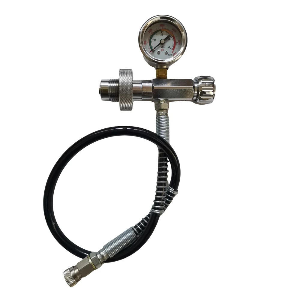 HP Filling Station Scuba Diving Charging Adapter With Hose 6000psi/400bar Gauge G5/8 DIN Connector Big Tank To Small Bottles